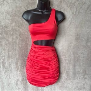 Red One Shoulder Cut Out Mini Dress